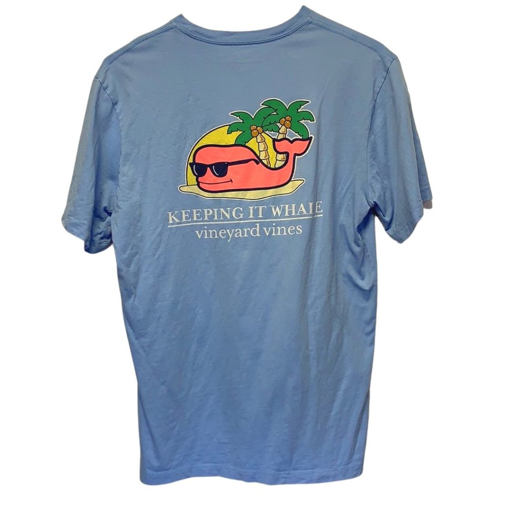 Vineyard Vines Keeping It Whale Palm Tree Pocket Tee Periwinkle Blue
